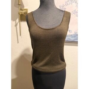 Lauren Ralph Lauren 100% Silk Knit Tank Top Olive Brown Scoop Neck Shell Small